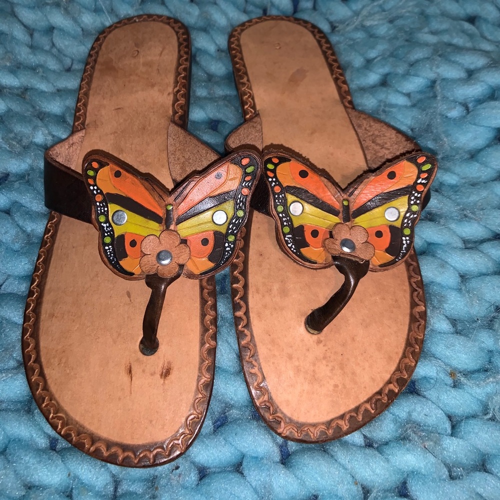 Handmade butterfly flip flops